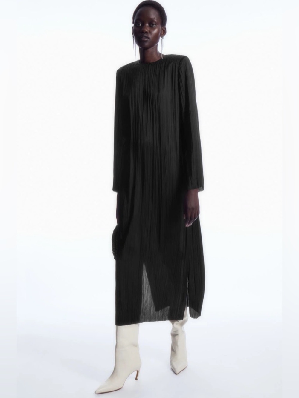 COS Long-Sleeved Plissé Midi Dress